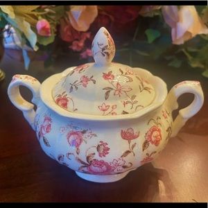 Vintage Shabby Nasco Rose Garden Lidded Handled Floral Sugar Bowl
